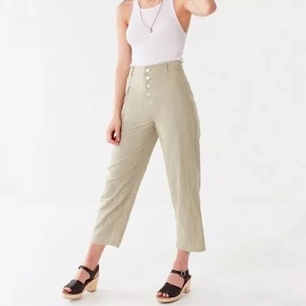 Urban Outfitters NWT Maria Button Fly Cropped Cotton Pant Size 4 Taupe
